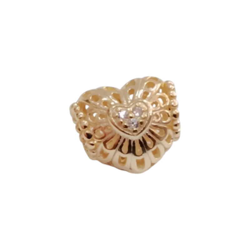 Kalliopisilver Ασημενιο 925 Σύμβολο charm χρυση καρδια με λευκα ζιργκον στο κεντρο D052 - KalliopiSilver