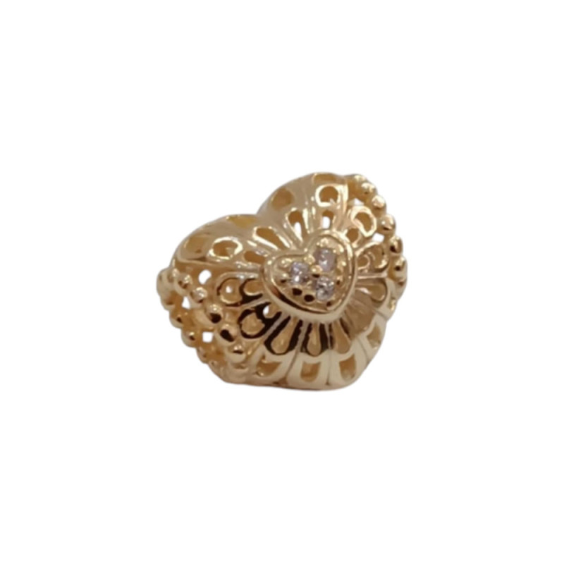 Kalliopisilver Ασημενιο 925 Σύμβολο charm χρυση καρδια με λευκα ζιργκον στο κεντρο D052 - KalliopiSilver