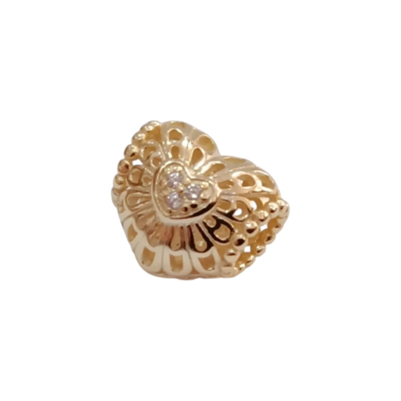 Kalliopisilver Ασημενιο 925 Σύμβολο charm χρυση καρδια με λευκα ζιργκον στο κεντρο D052 - KalliopiSilver