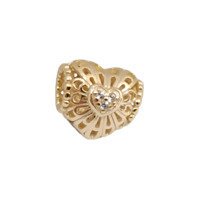 Kalliopisilver Ασημενιο 925 Σύμβολο charm χρυση καρδια με λευκα ζιργκον στο κεντρο D052 - KalliopiSilver