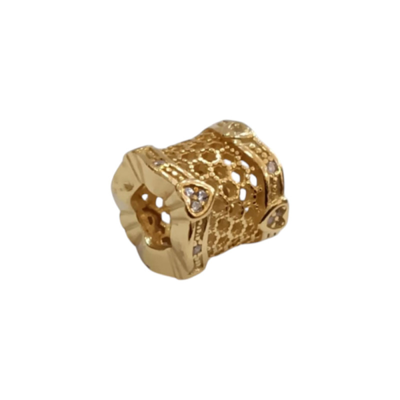Kalliopisilver Ασημενιο 925 Σύμβολο charm στρογγυλο χρυσο διατρητο με καρδιες και ζιργκον D108-1-GOLD - KalliopiSilver