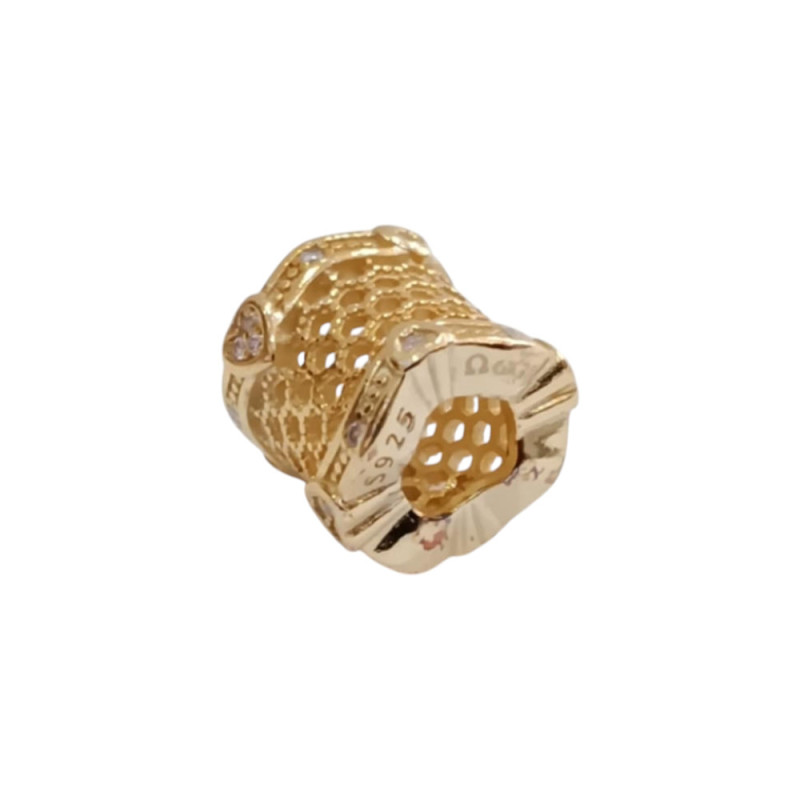 Kalliopisilver Ασημενιο 925 Σύμβολο charm στρογγυλο χρυσο διατρητο με καρδιες και ζιργκον D108-1-GOLD - KalliopiSilver