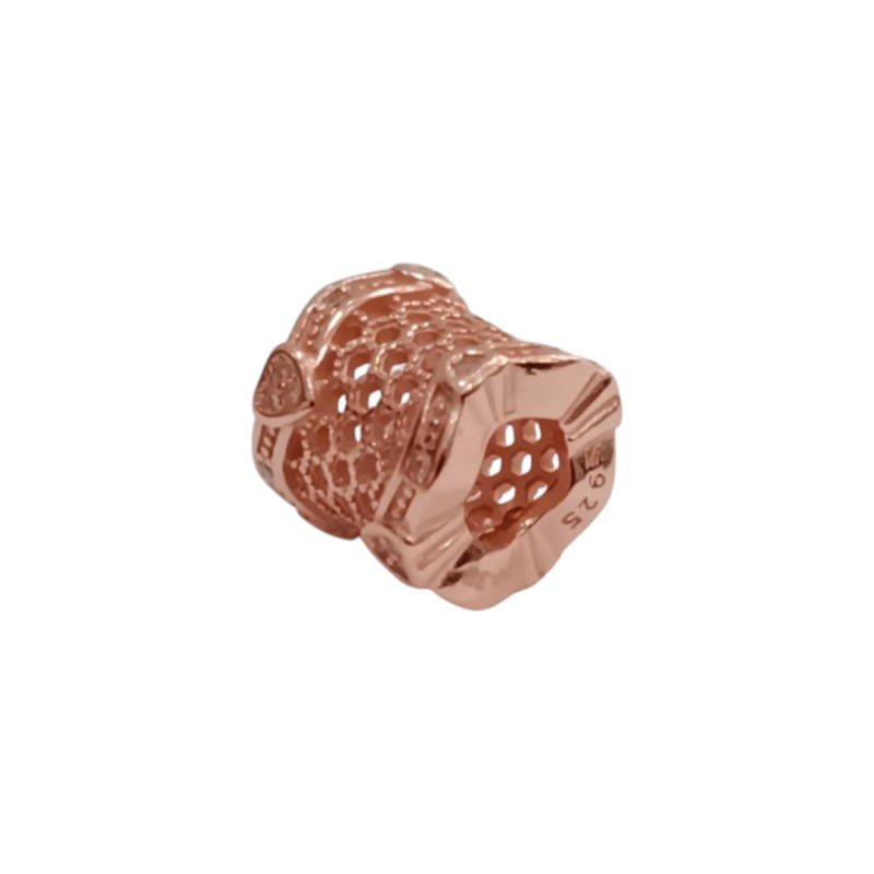 Kalliopisilver Ασημενιο 925 Σύμβολο charm στρογγυλο ροζ χρυσο διατρητο με καρδιες και ζιργκον D108-RGOLD - KalliopiSilver