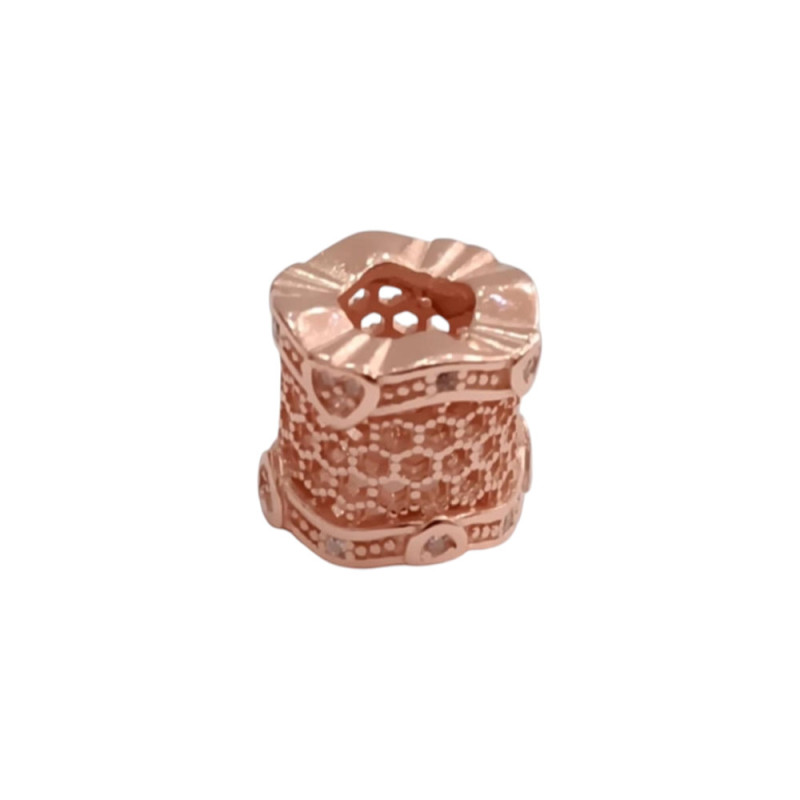 Kalliopisilver Ασημενιο 925 Σύμβολο charm στρογγυλο ροζ χρυσο διατρητο με καρδιες και ζιργκον D108-RGOLD - KalliopiSilver