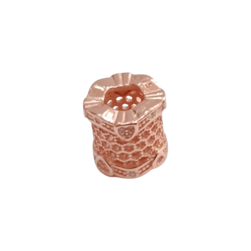 Kalliopisilver Ασημενιο 925 Σύμβολο charm στρογγυλο ροζ χρυσο διατρητο με καρδιες και ζιργκον D108-RGOLD - KalliopiSilver