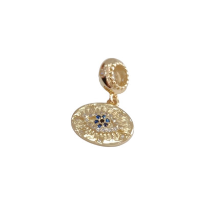 Kalliopisilver Ασημενιο 925 Σύμβολο charm χρυσο αναγλυφο ματι με μπλε ζιργκον D227-GOLD