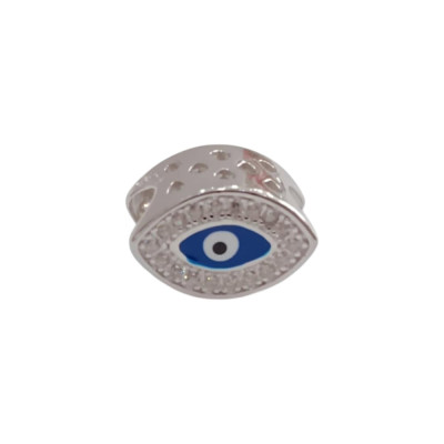Kalliopisilver Ασημενιο 925 Σύμβολο charm ασημι οβαλ ματι με μπλε σμαλτο και λευκα ζιργκον D285