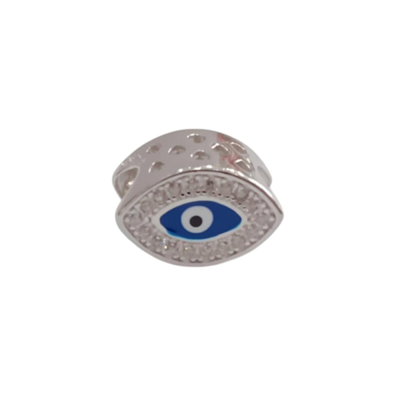 Kalliopisilver Ασημενιο 925 Σύμβολο charm ασημι οβαλ ματι με μπλε σμαλτο και λευκα ζιργκον D285 - KalliopiSilver