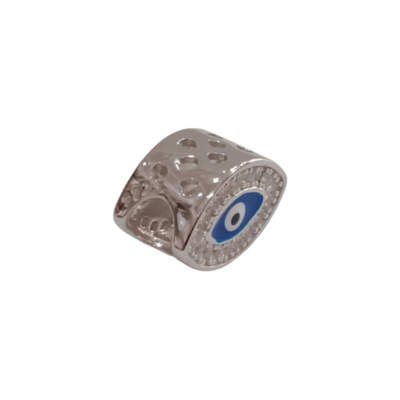 Kalliopisilver Ασημενιο 925 Σύμβολο charm ασημι οβαλ ματι με μπλε σμαλτο και λευκα ζιργκον D285