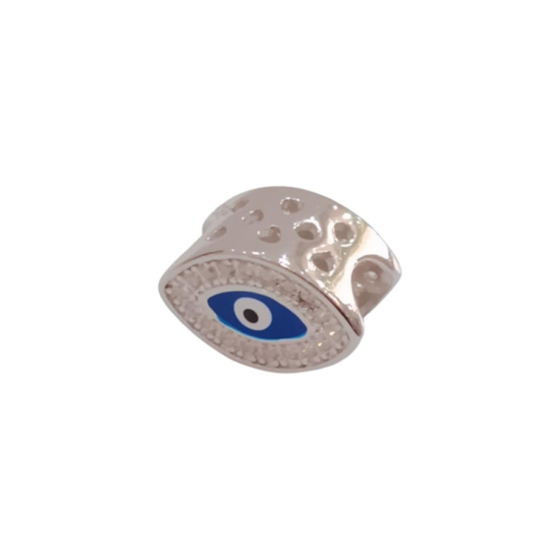Kalliopisilver Ασημενιο 925 Σύμβολο charm ασημι οβαλ ματι με μπλε σμαλτο και λευκα ζιργκον D285 - KalliopiSilver