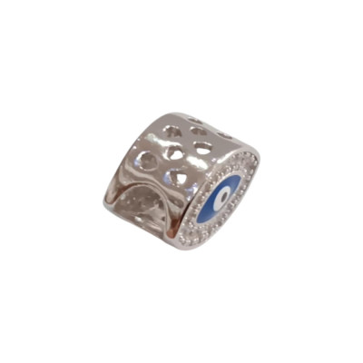 Kalliopisilver Ασημενιο 925 Σύμβολο charm ασημι οβαλ ματι με μπλε σμαλτο και λευκα ζιργκον D285 - KalliopiSilver