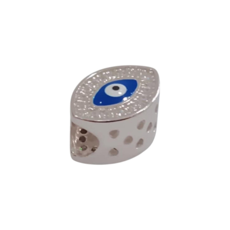Kalliopisilver Ασημενιο 925 Σύμβολο charm ασημι οβαλ ματι με μπλε σμαλτο και λευκα ζιργκον D285 - KalliopiSilver