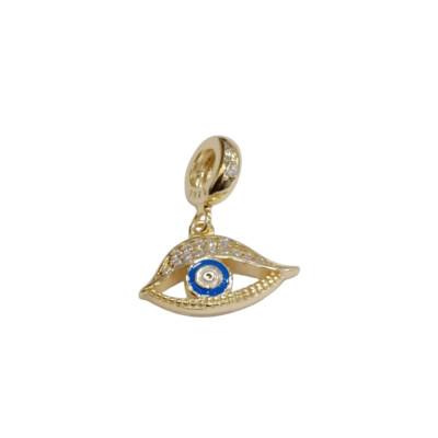 Kalliopisilver Ασημενιο 925 Σύμβολο charm χρυσο ματι με λευκα ζιργκον και μπλε σμαλτο D289-GOLD