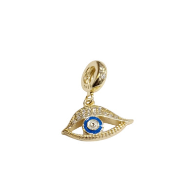 Kalliopisilver Ασημενιο 925 Σύμβολο charm χρυσο ματι με λευκα ζιργκον και μπλε σμαλτο D289-GOLD