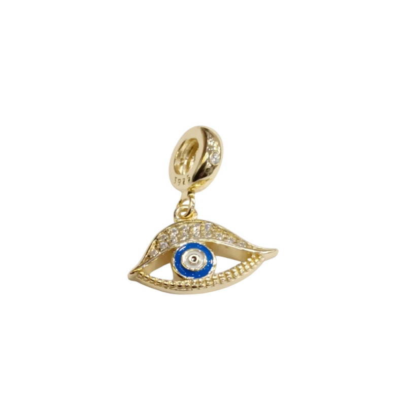 Kalliopisilver Ασημενιο 925 Σύμβολο charm χρυσο ματι με λευκα ζιργκον και μπλε σμαλτο D289-GOLD - KalliopiSilver