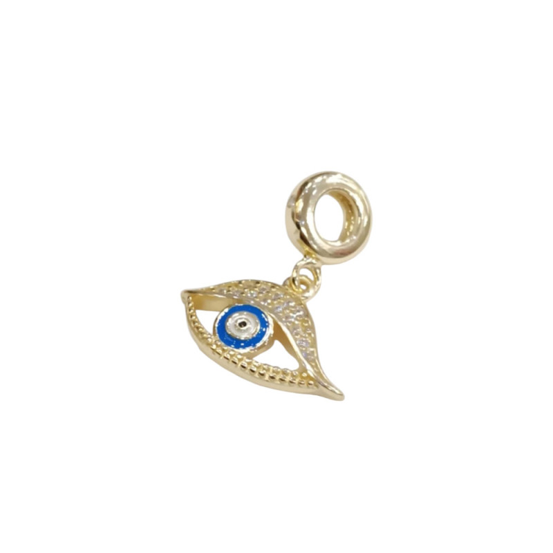 Kalliopisilver Ασημενιο 925 Σύμβολο charm χρυσο ματι με λευκα ζιργκον και μπλε σμαλτο D289-GOLD - KalliopiSilver