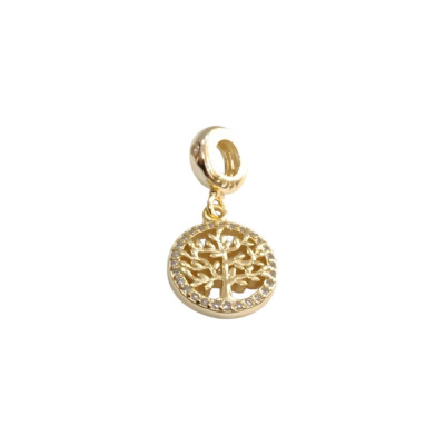 Kalliopisilver Ασημενιο 925 Σύμβολο charm Χρυσό Δέντρο Ζωής σε Κύκλο με Ζιργκόν D310 - KalliopiSilver