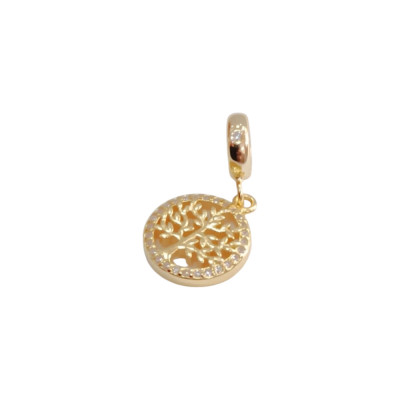 Kalliopisilver Ασημενιο 925 Σύμβολο charm Χρυσό Δέντρο Ζωής σε Κύκλο με Ζιργκόν D310 - KalliopiSilver