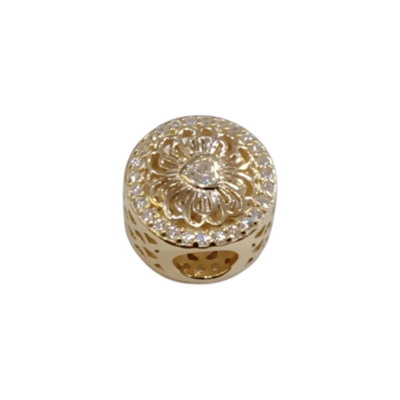 Kalliopisilver Ασημενιο 925 Σύμβολο charm στρογγυλο χρυσο διατρητο με καρδια ζιργκον D350 - KalliopiSilver