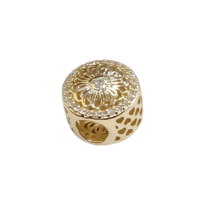 Kalliopisilver Ασημενιο 925 Σύμβολο charm στρογγυλο χρυσο διατρητο με καρδια ζιργκον D350 - KalliopiSilver