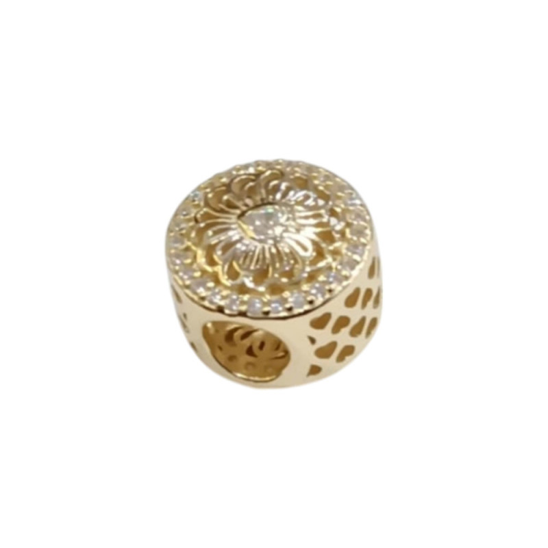 Kalliopisilver Ασημενιο 925 Σύμβολο charm στρογγυλο χρυσο διατρητο με καρδια ζιργκον D350 - KalliopiSilver