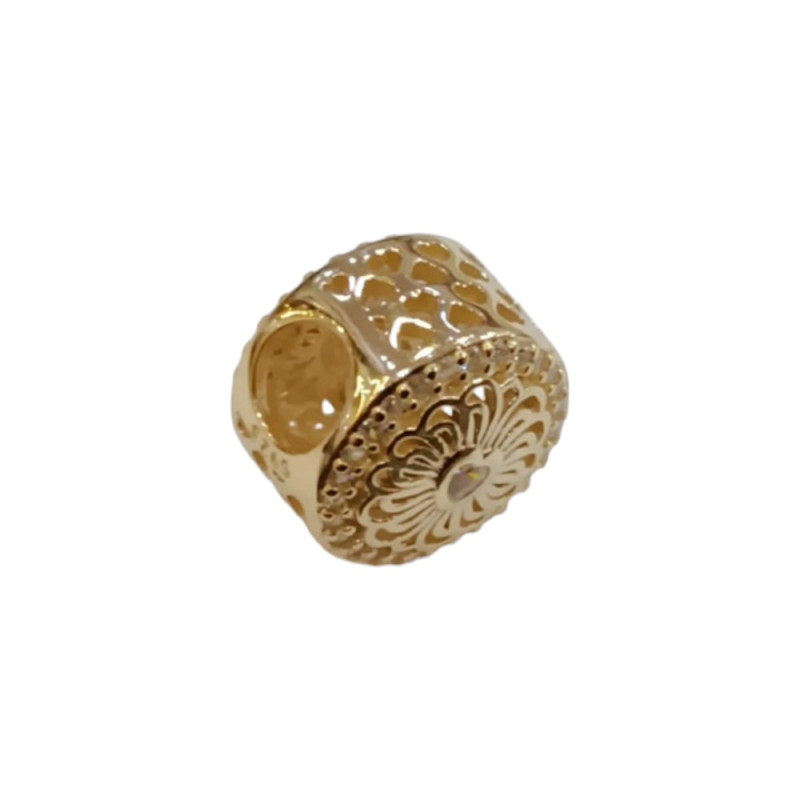 Kalliopisilver Ασημενιο 925 Σύμβολο charm στρογγυλο χρυσο διατρητο με καρδια ζιργκον D350 - KalliopiSilver