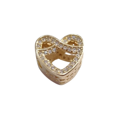Kalliopisilver Ασημενιο 925 Συμβολο Charm χρυση καρδια με απειρο και ζιργκον D412 - KalliopiSilver