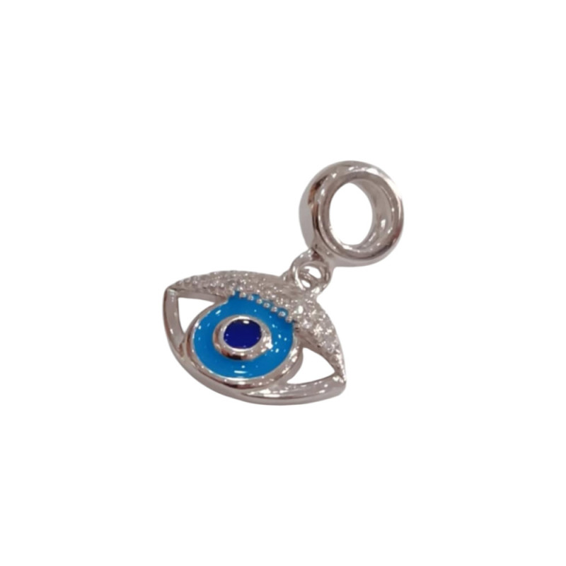 Kalliopisilver Ασημενιο 925 Συμβολο Charm Διατρητό σημι Μάτι με Ζιργκόν D460-SILVER - KalliopiSilver