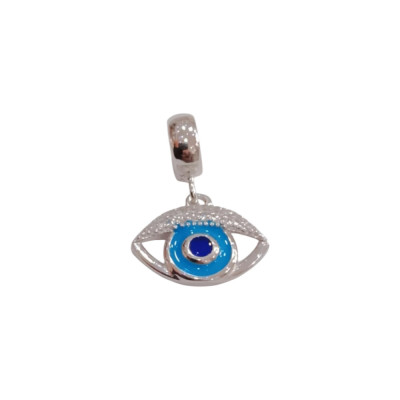 Kalliopisilver Ασημενιο 925 Συμβολο Charm Διατρητό σημι Μάτι με Ζιργκόν D460-SILVER - KalliopiSilver