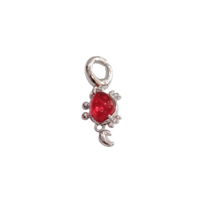 Kalliopisilver Ασημενιο 925 Σύμβολο charm ασημι καβουρακι με κοκκινη πετρα D528 - KalliopiSilver