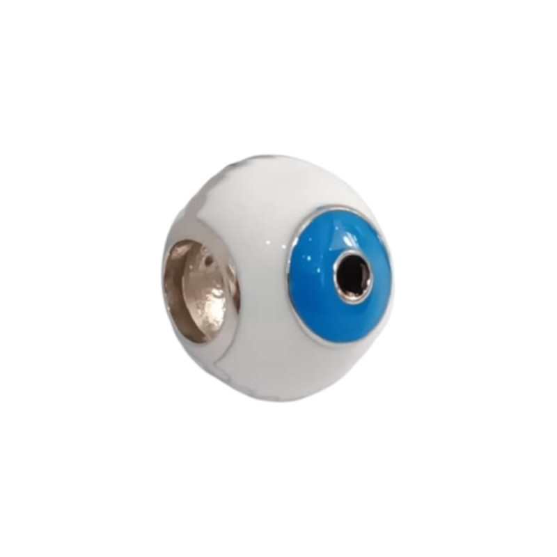 Kalliopisilver Ασημενιο 925 Σύμβολο charm στρογγυλο λευκο μπλε ματι με σμαλτο D538 - KalliopiSilver