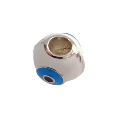Kalliopisilver Ασημενιο 925 Σύμβολο charm στρογγυλο λευκο μπλε ματι με σμαλτο D538 - KalliopiSilver