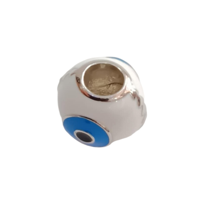 Kalliopisilver Ασημενιο 925 Σύμβολο charm στρογγυλο λευκο μπλε ματι με σμαλτο D538 - KalliopiSilver