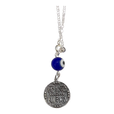 BD JEWELERY Γούρι Φυλαχτο Αυτοκινήτου ασημένιο 925 Στρογγυλό Κωνσταντινάτο Ιησούς Χριστός Νικά με Μάτι GT-2007 - KalliopiSilver