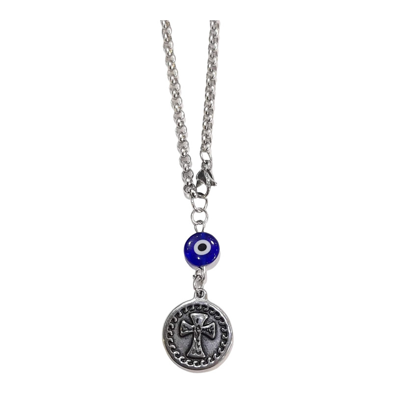 BD JEWELERY Γούρι Φυλαχτο Αυτοκινήτου ατσαλινο μενταγιον Σταυρος με Μάτι GT-2014 - KalliopiSilver