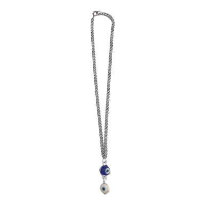 BD JEWELERY Γούρι Φυλαχτο Αυτοκινήτου ατσαλινο με δυο ματια λευκο και μπλε GT-2026 - KalliopiSilver