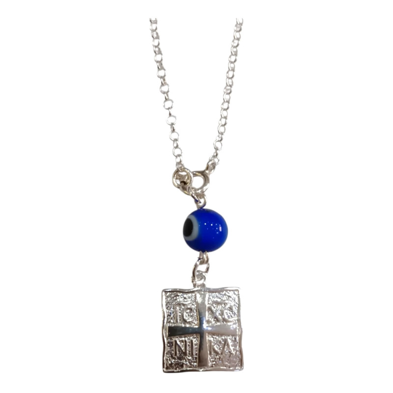 BD JEWELERY Γούρι Φυλαχτο Αυτοκινήτου ασημένιο 925 τετραγωνο Ιησούς Χριστός Νικά με Μάτι GT-2080 - KalliopiSilver