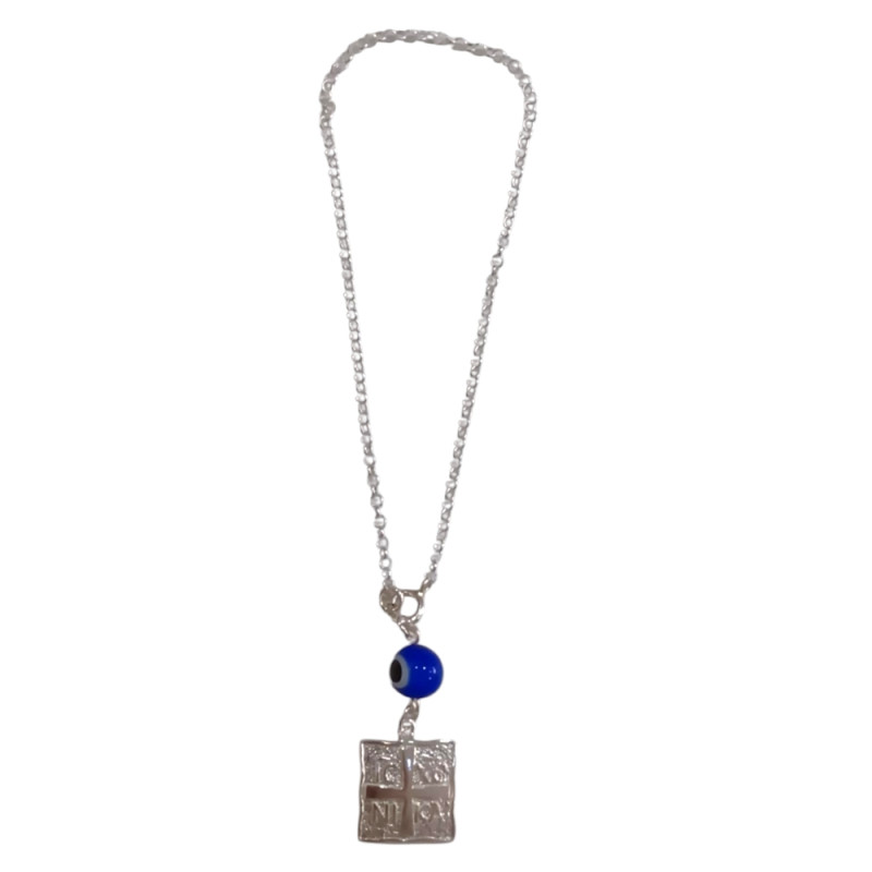 BD JEWELERY Γούρι Φυλαχτο Αυτοκινήτου ασημένιο 925 τετραγωνο Ιησούς Χριστός Νικά με Μάτι GT-2080 - KalliopiSilver