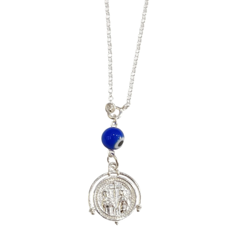 BD JEWELERY Γούρι Φυλαχτο Αυτοκινήτου ασημένιο 925 2ης οψης Αγιοι Κωνσταντινος και Ελενη με Μάτι GT-2082 - KalliopiSilver