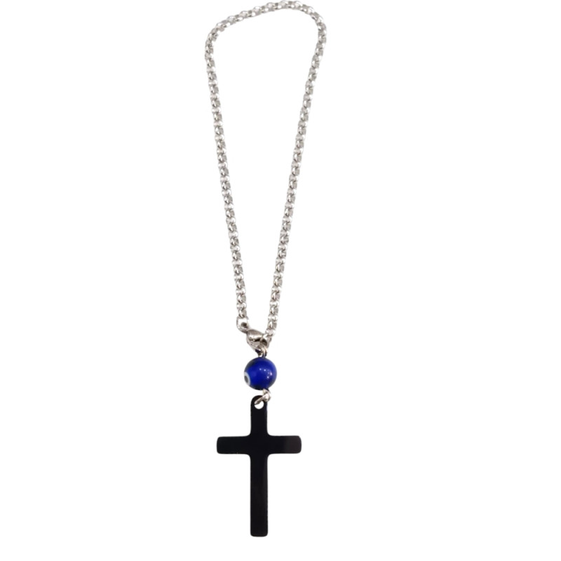 BD JEWELERY Γούρι Φυλαχτο Αυτοκινήτου ατσαλι με σταυρο black steel και ματι GT-2087 - KalliopiSilver