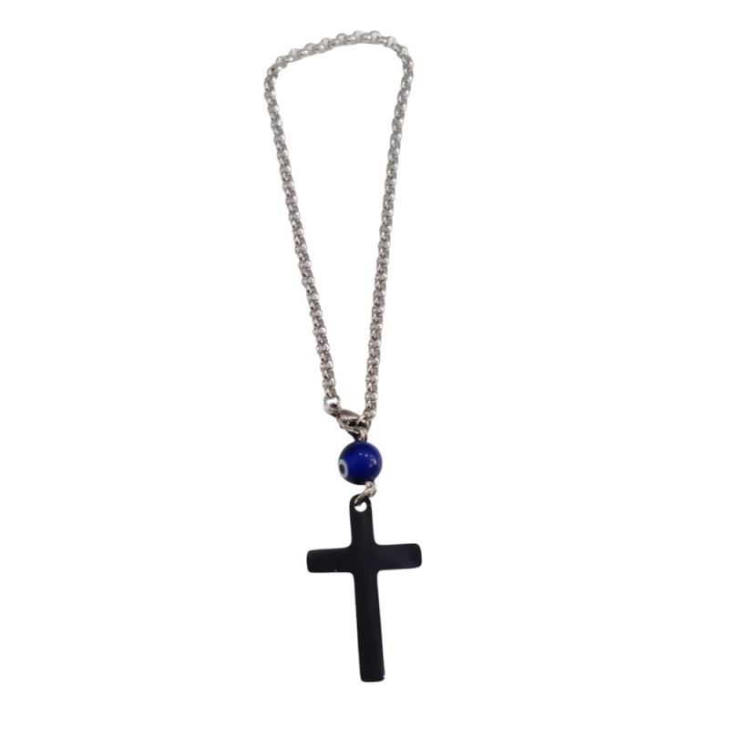 BD JEWELERY Γούρι Φυλαχτο Αυτοκινήτου ατσαλι με σταυρο black steel και ματι GT-2087 - KalliopiSilver