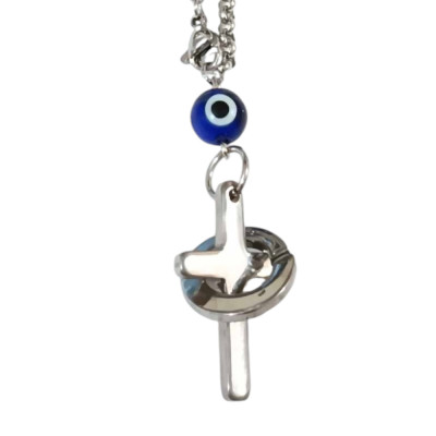 BD JEWELERY Γούρι Φυλαχτο Αυτοκινήτου ατσαλι σταυρος με Μάτι GT-2101