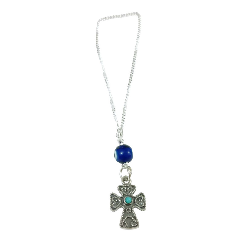 BD JEWELERY Γούρι Φυλαχτο Αυτοκινήτου ασημενιο 925 Σταυρός Βυζαντινός με Μάτι GT-2109 - KalliopiSilver