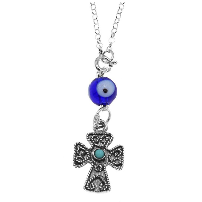 BD JEWELERY Γούρι Φυλαχτο Αυτοκινήτου ασημενιο 925 Σταυρός Βυζαντινός με Μάτι GT-2109 - KalliopiSilver