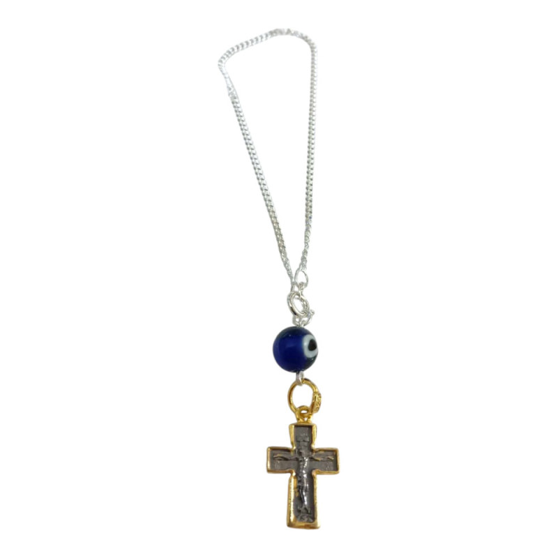 BD JEWELERY Γούρι Φυλαχτο Αυτοκινήτου ασημενιο 925 διπλης οψης Σταυρός με Μάτι GT-2113 - KalliopiSilver