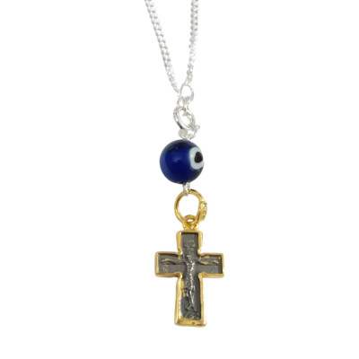 BD JEWELERY Γούρι Φυλαχτο Αυτοκινήτου ασημενιο 925 διπλης οψης Σταυρός με Μάτι GT-2113 - KalliopiSilver