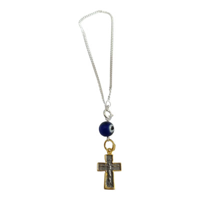 BD JEWELERY Γούρι Φυλαχτο Αυτοκινήτου ασημενιο 925 διπλης οψης Σταυρός με Μάτι GT-2113 - KalliopiSilver