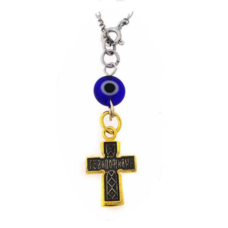 BD JEWELERY Γούρι Φυλαχτο Αυτοκινήτου ασημενιο 925 διπλης οψης Σταυρός με Μάτι GT-2113 - KalliopiSilver