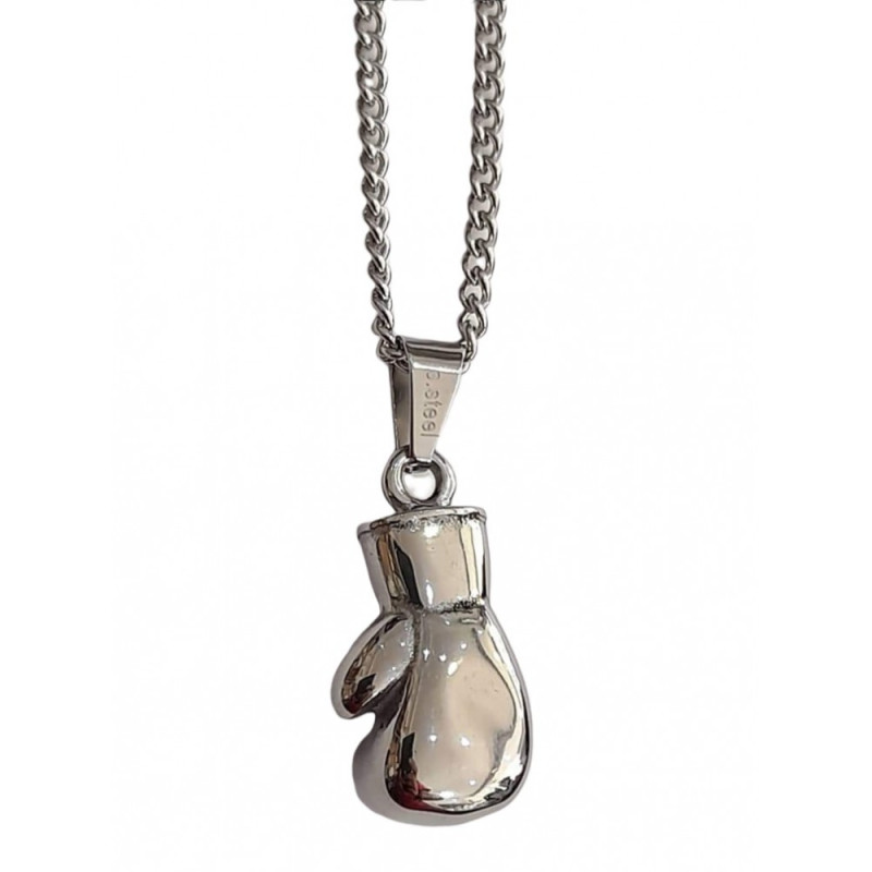 BD JEWELERY Ανδρικο κολιε σχεδιο γαντι του box από ατσαλι 4X1,5CM και αλυσιδα 50cm HC8554 - KalliopiSilver