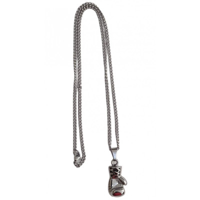 BD JEWELERY Ανδρικο κολιε σχεδιο γαντι του box από ατσαλι 4X1,5CM και αλυσιδα 50cm HC8554 - KalliopiSilver